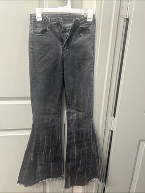 Black Washed Flare Jeans - Women's
